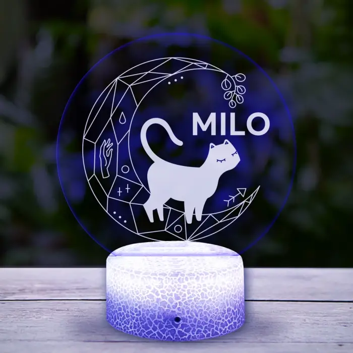 Personalizovaná LED lampa - Kočka a měsíc