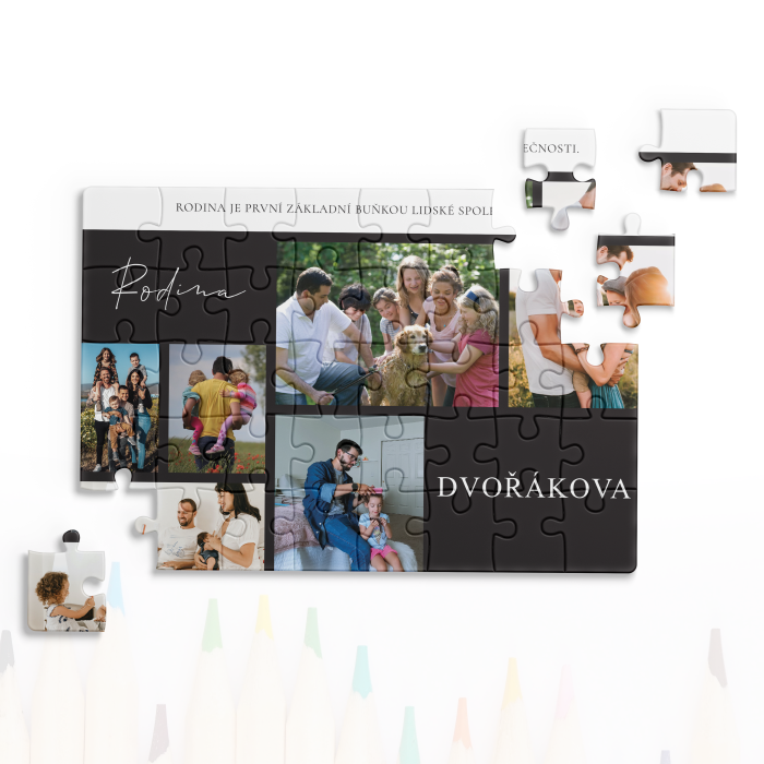 Personalizované puzzle s obrázky - s rodinnými fotografiemi a citátem